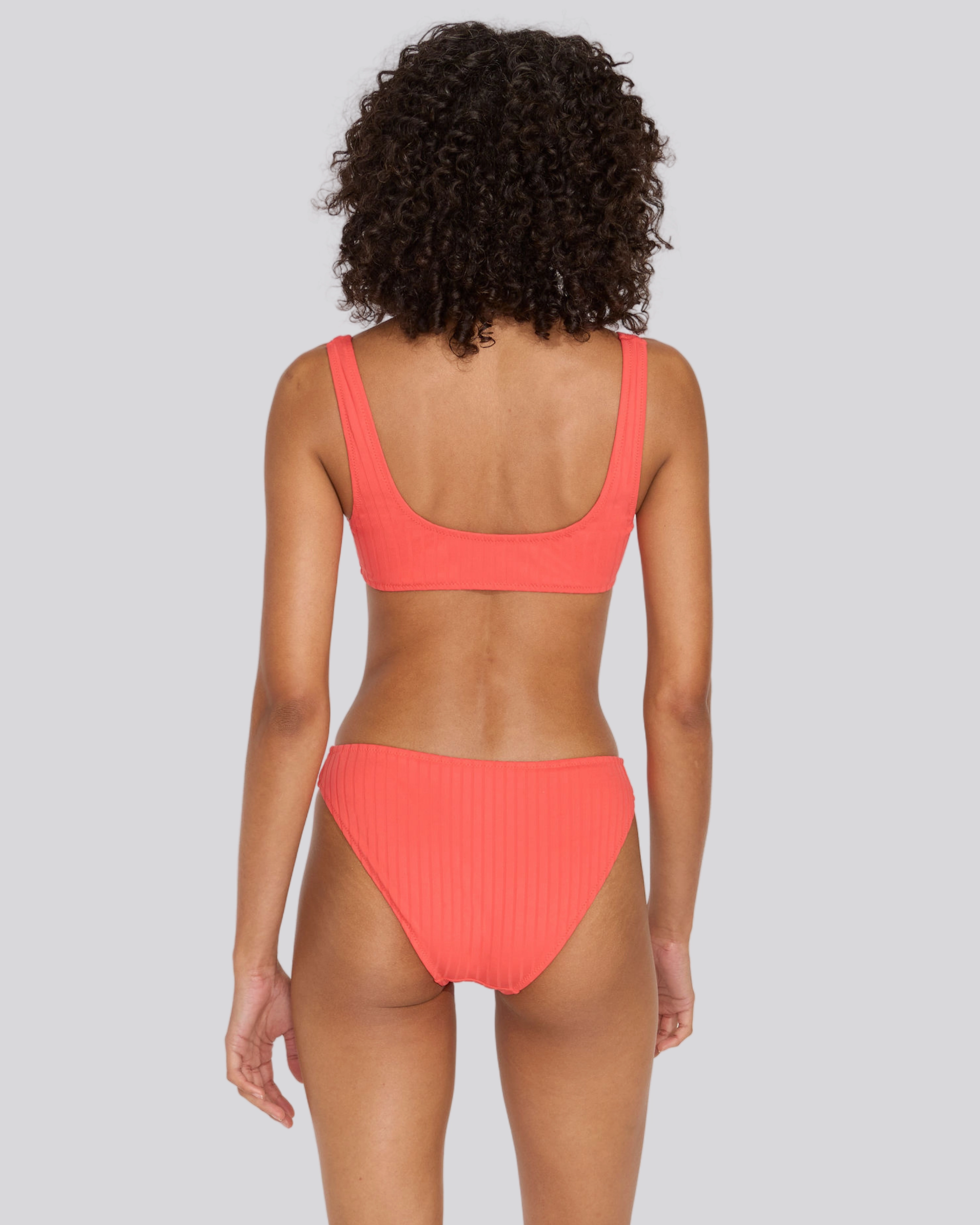 Elle Ribbed Bikini Bottom Hot Coral