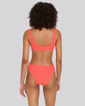 Elle Ribbed Bikini Bottom Hot Coral