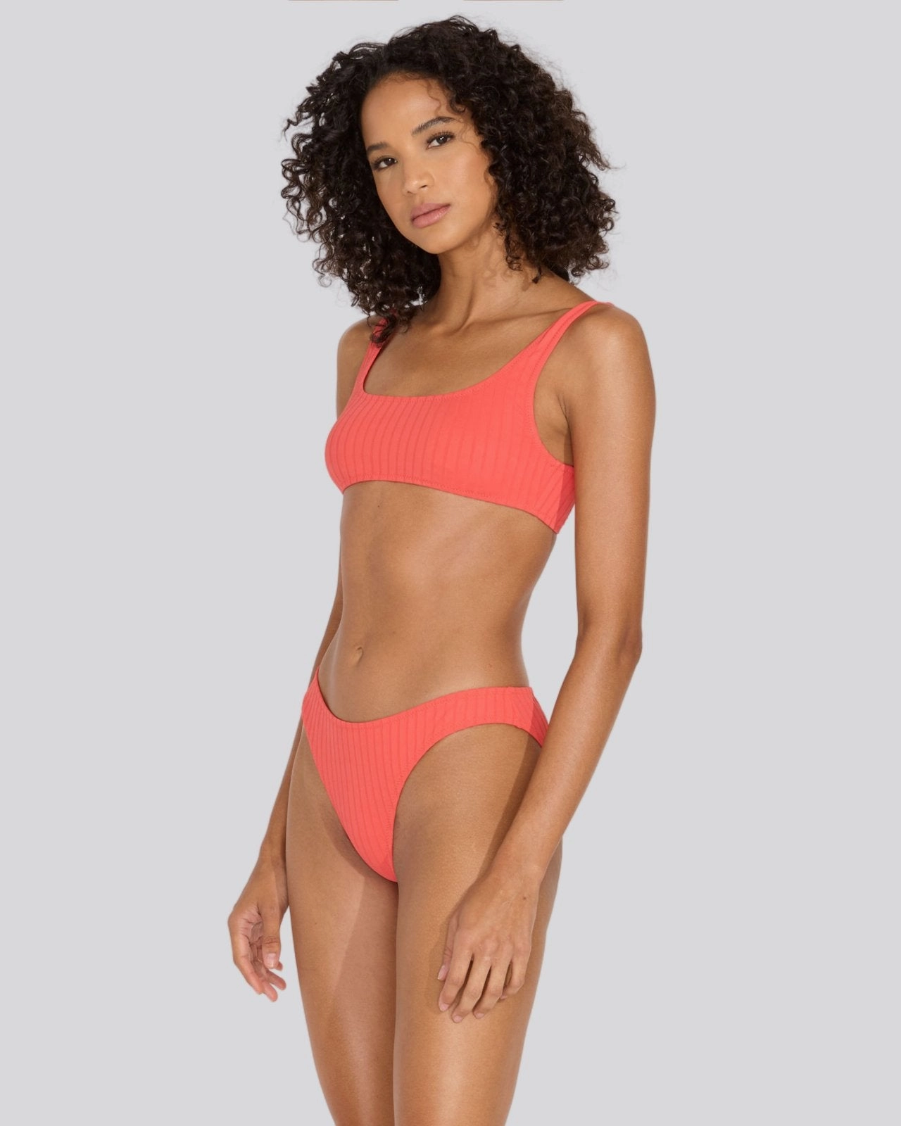 Elle Ribbed Bikini Top Hot Coral