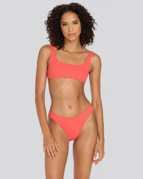 Elle Ribbed Bikini Top Hot Coral