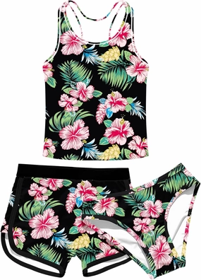 Enlifety 8-15T Kids Girls Swimsuit 3 Piece Bathing Suit Tankini with Shorts