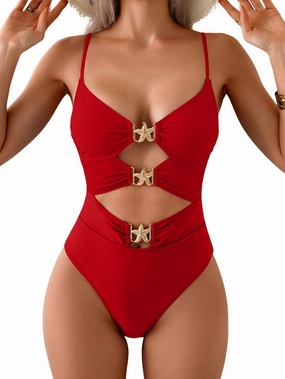 Eomenie One Piece Swimsuit for Women Cutout Monokini Sexy Bathing Suit Metal Swim Suit