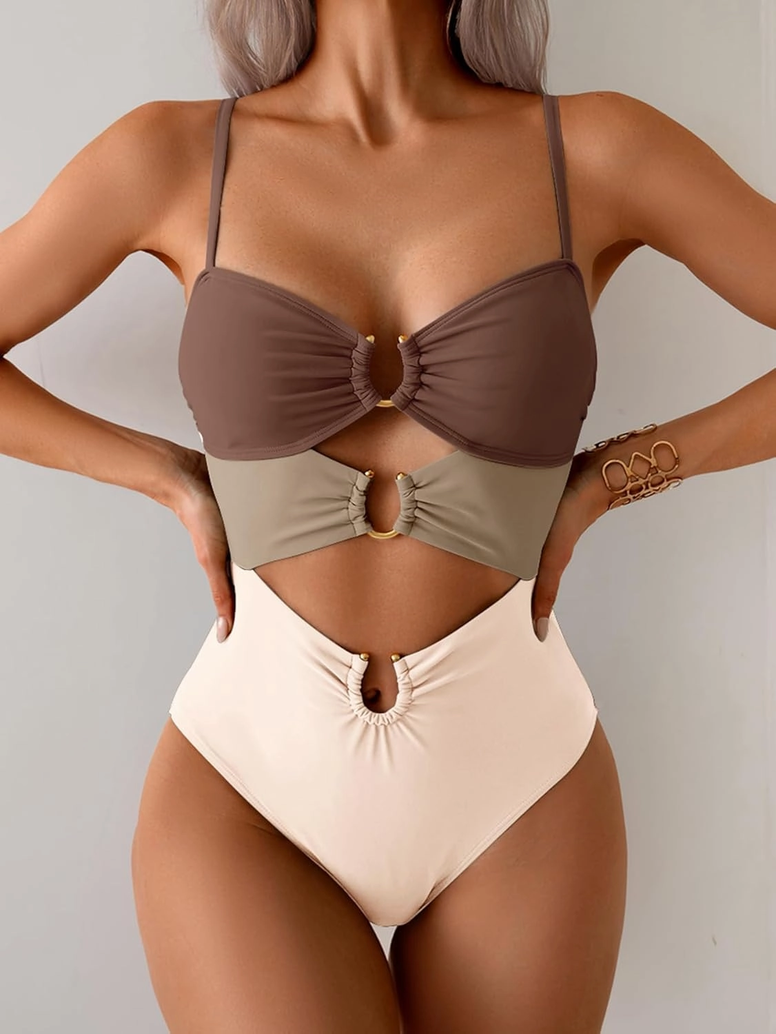 Eomenie One Piece Swimsuit for Women Ring Linked Monokini Sexy Bathing Suit Cutout Swim Suit