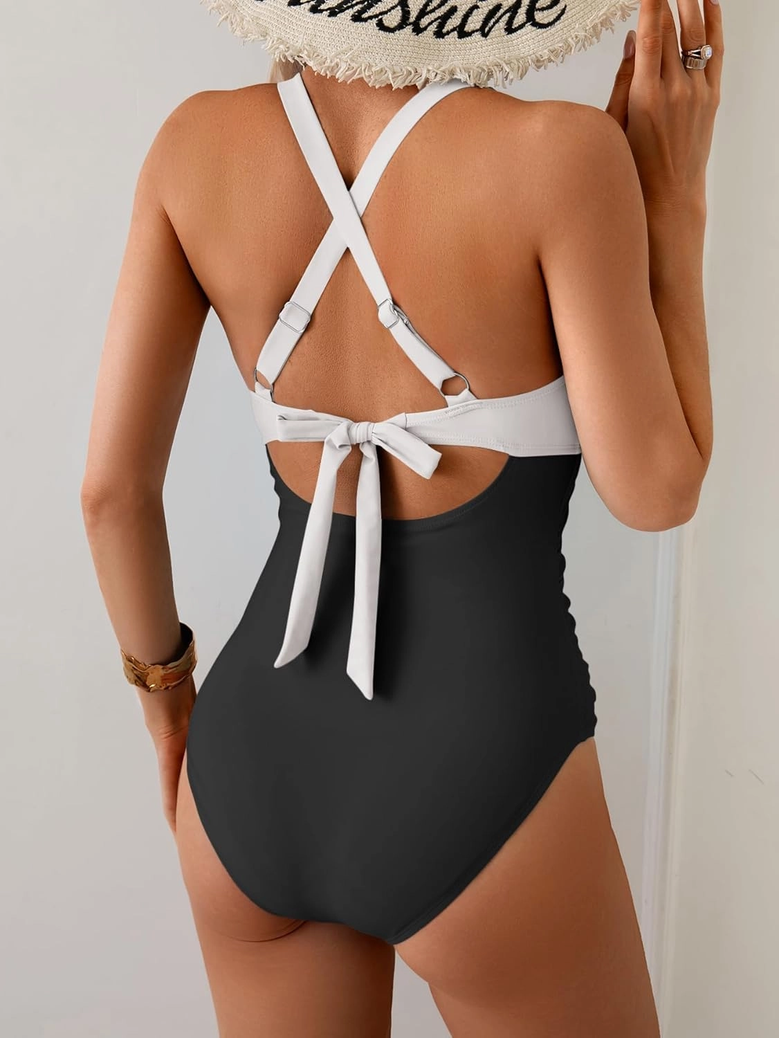 Eomenie One Piece Swimsuit for Women Tummy Control Cutout Bathing Suit V Neck Tie Back Swim Suit