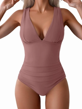 Eomenie One Piece Swimsuit for Women Tummy Control Plunge V Neck Bathing Suit Slimming Wide Straps Swimwear