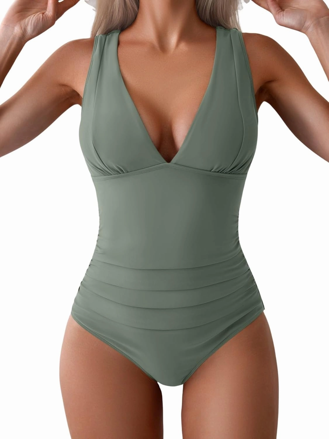Eomenie One Piece Swimsuit for Women Tummy Control Plunge V Neck Bathing Suit Slimming Wide Straps Swimwear