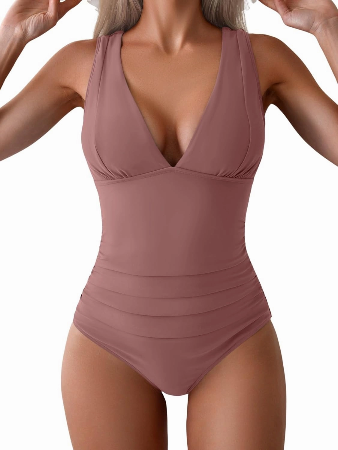 Eomenie One Piece Swimsuit for Women Tummy Control Plunge V Neck Bathing Suit Slimming Wide Straps Swimwear