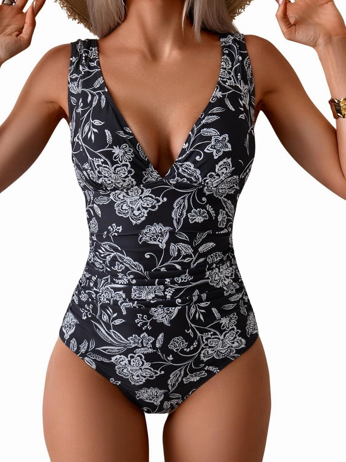 Eomenie One Piece Swimsuit for Women Tummy Control Plunge V Neck Bathing Suit Slimming Wide Straps Swimwear