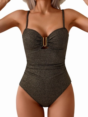 Eomenie One Piece Swimsuit for Women Tummy Control Ruched Bathing Suit Cutout U Wire Swim Suits