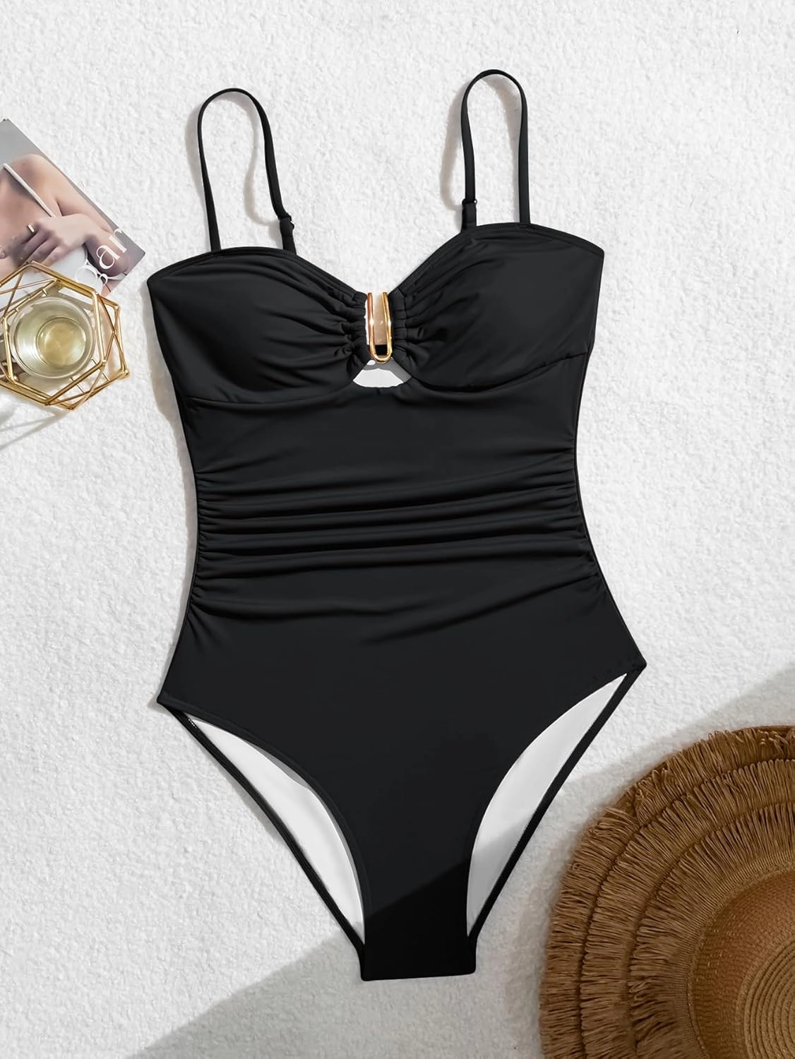 Eomenie One Piece Swimsuit for Women Tummy Control Ruched Bathing Suit Cutout U Wire Swim Suits