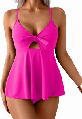 Eomenie Two Piece Tankini Swimsuits for Women Tummy Control Cutout Bathing Suit Tie Knot Flowy Swim Dress with Bottom