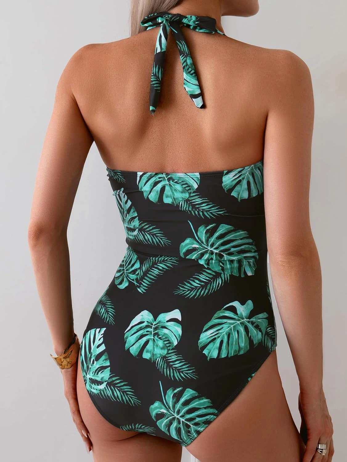 Eomenie Women One Piece Tummy Control Swimsuit Halter Scallop Trim Bathing Suits 1 Piece Vintage Ruched Slimming Swimwear