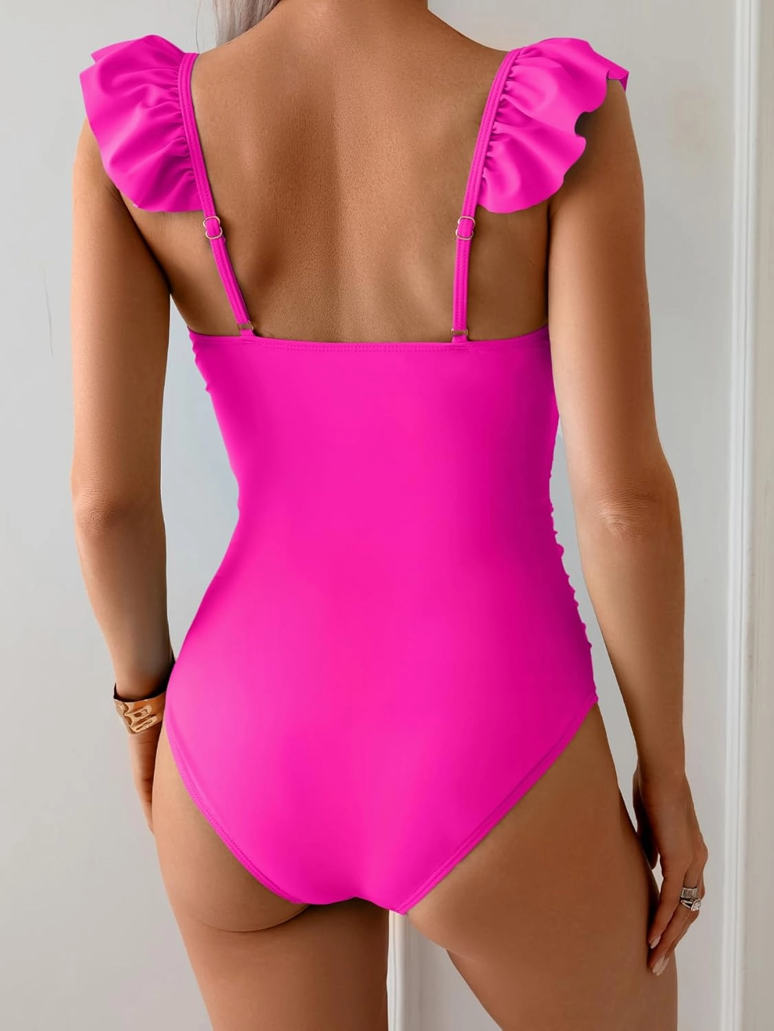 Eomenie Women's One Piece Swimsuit Tummy Control Bathing Suit Ruffle Cutout Slimming Swimwear