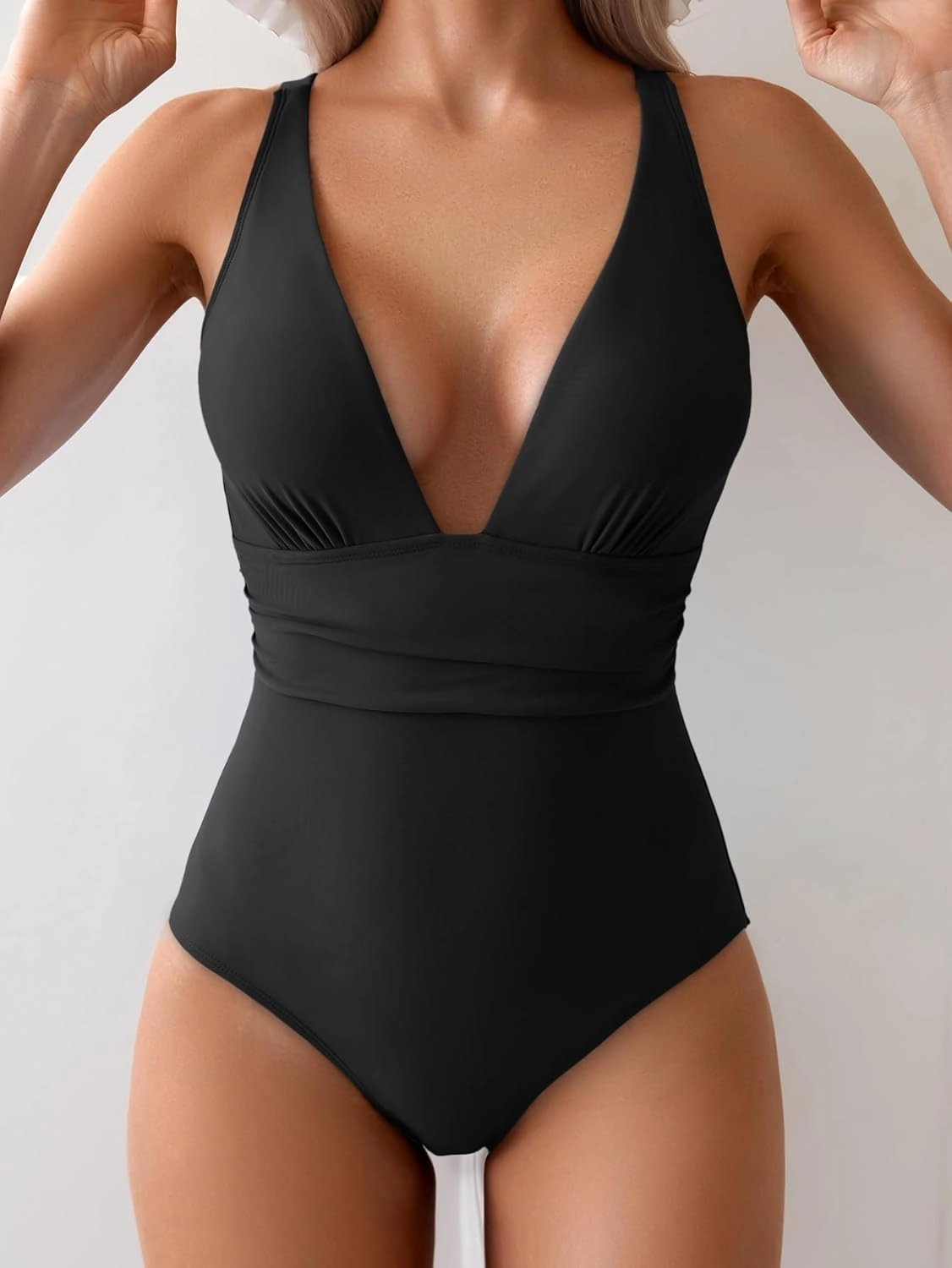 Eomenie Women's One Piece Swimsuit Tummy Control Bathing Suit V Neck Slimming 1 Piece Swimwear