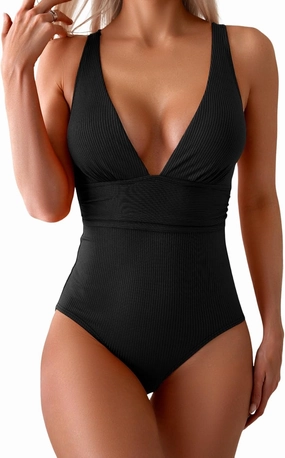 Eomenie Women's One Piece Swimsuit Tummy Control Bathing Suit V Neck Slimming 1 Piece Swimwear