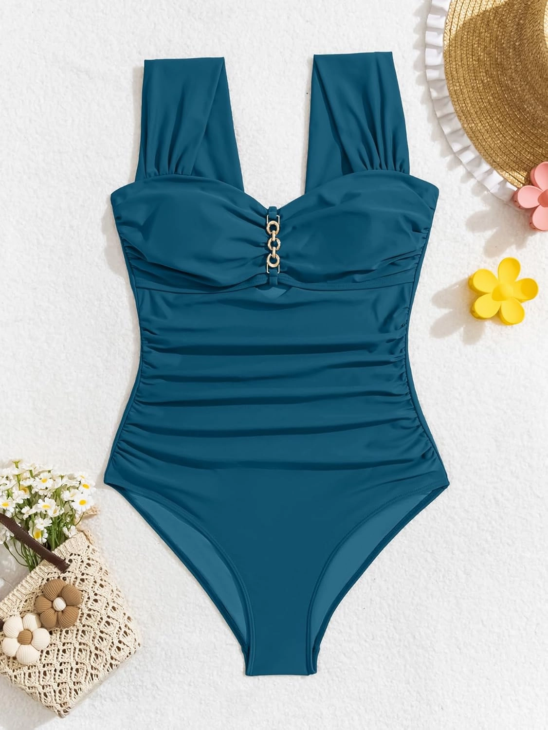 Eomenie Women's One Piece Swimsuit Tummy Control Cutout Bathing Suit Push Up Wide Straps Swim Suit