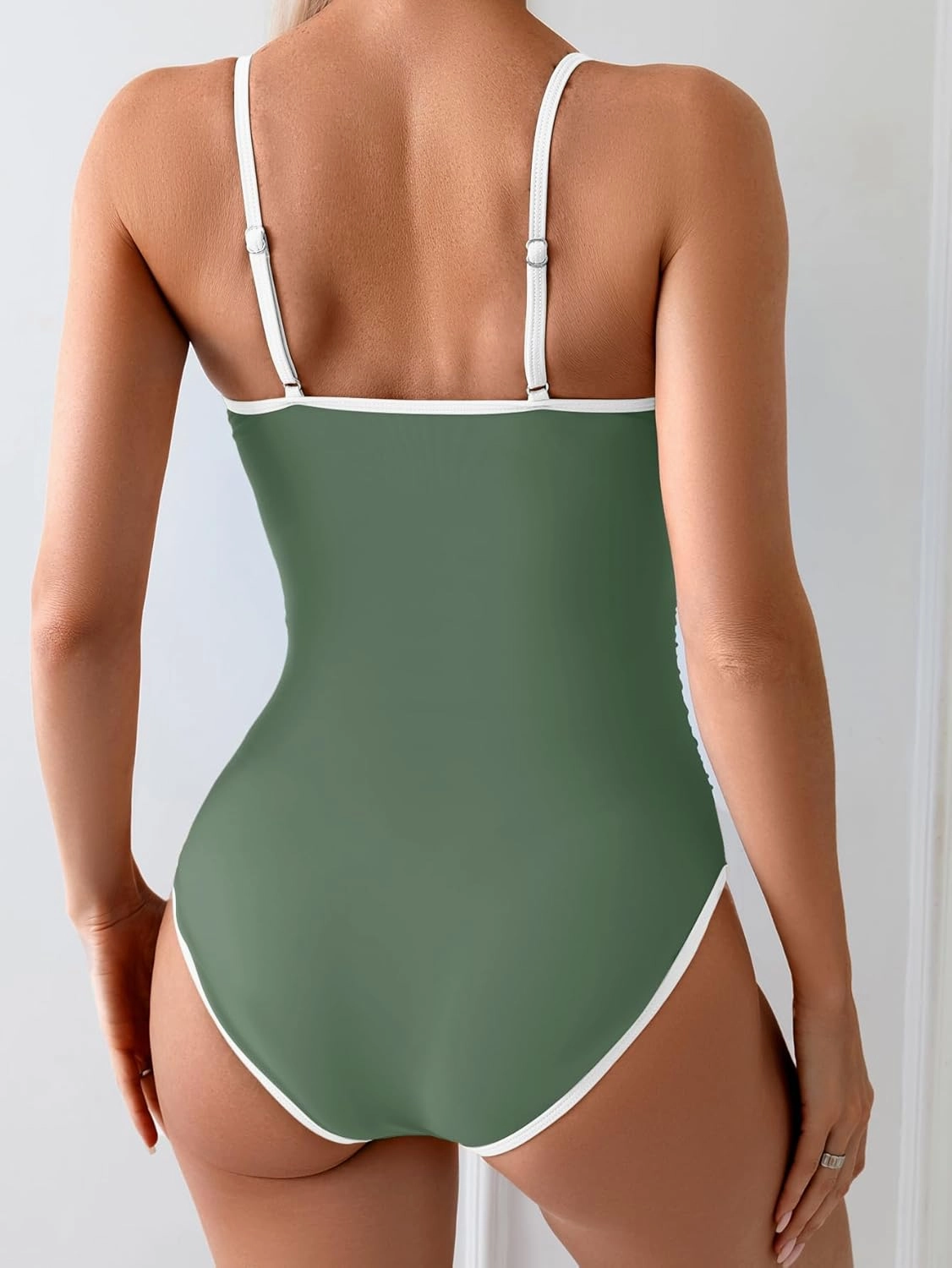 Eomenie Women's One Piece Swimsuit Tummy Control Slimming Bathing Suit Color Block Spaghetti Strap 1 Piece Swim Suit Swimwear