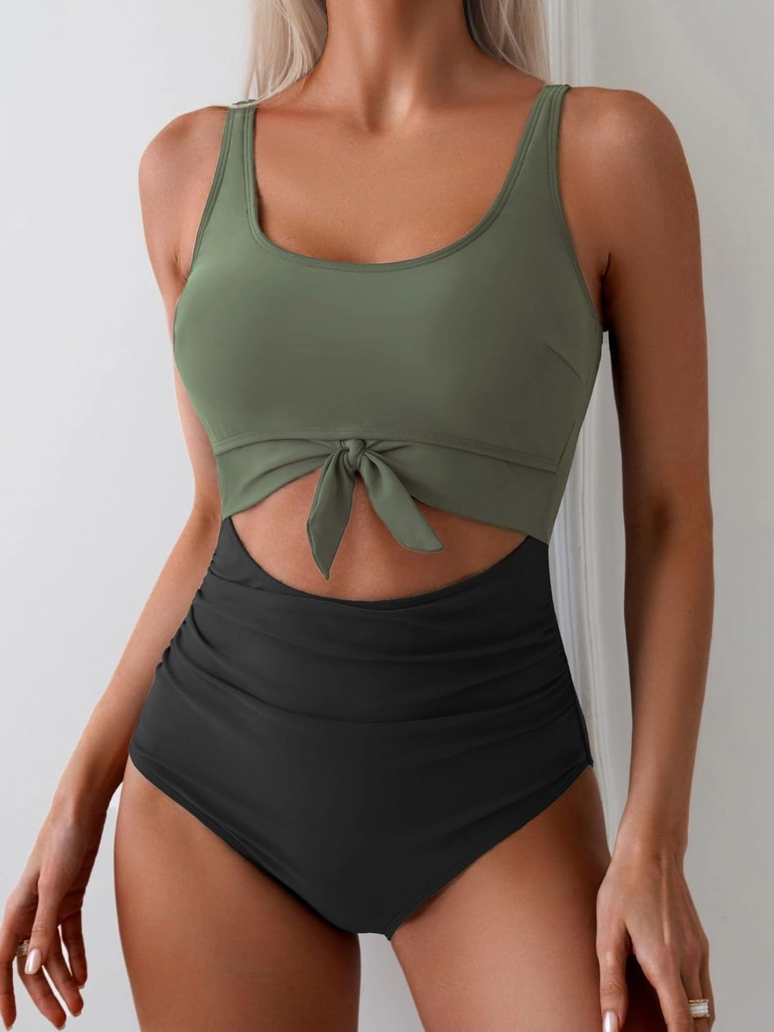 Eomenie Women's One Piece Swimsuit Tummy Control Slimming Bathing Suit Cutout Tie Knot Swimwear