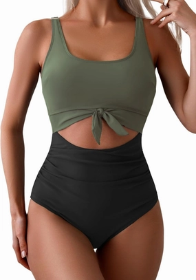 Eomenie Women's One Piece Swimsuit Tummy Control Slimming Bathing Suit Cutout Tie Knot Swimwear