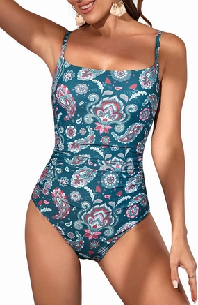 Eomenie Women's One Piece Swimsuits Tummy Control Ruched Bathing Suit 1 Piece Swimwear