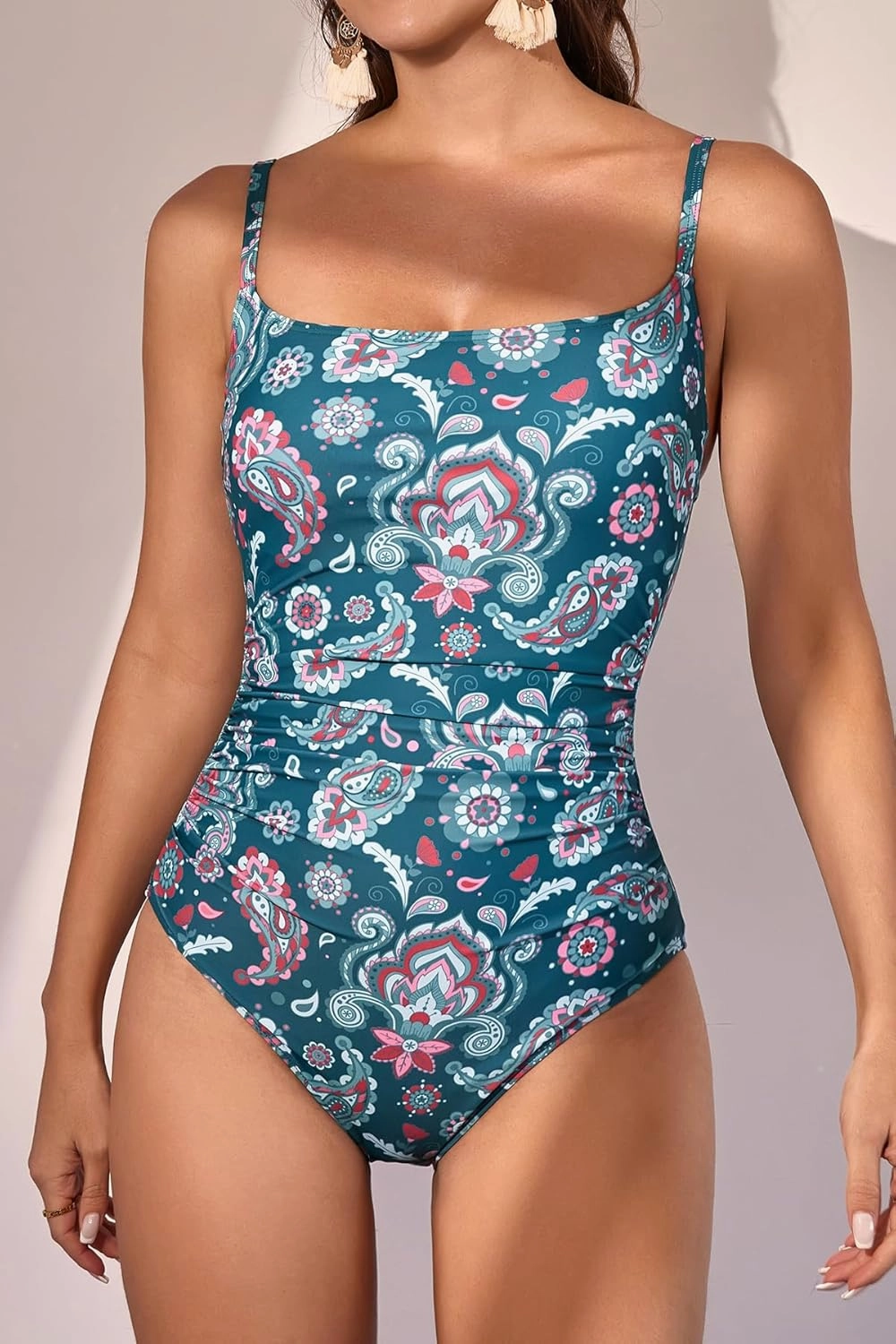 Eomenie Women's One Piece Swimsuits Tummy Control Ruched Bathing Suit 1 Piece Swimwear