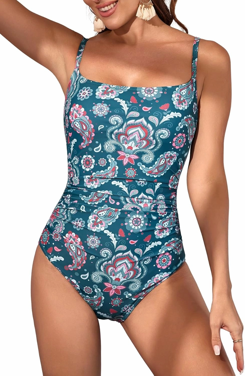 Eomenie Women's One Piece Swimsuits Tummy Control Ruched Bathing Suit 1 Piece Swimwear