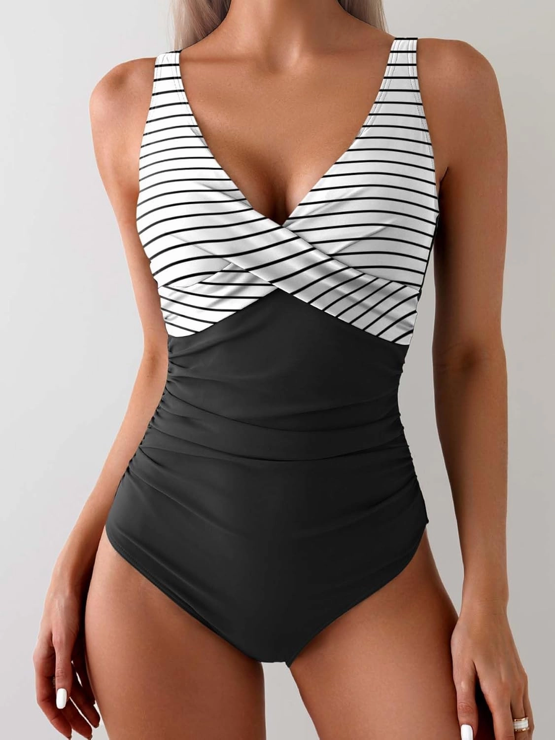 Eomenie Women's One Piece Swimsuits Tummy Control Ruched Push Up Bathing Suit Tie Back Slimming Swimwear