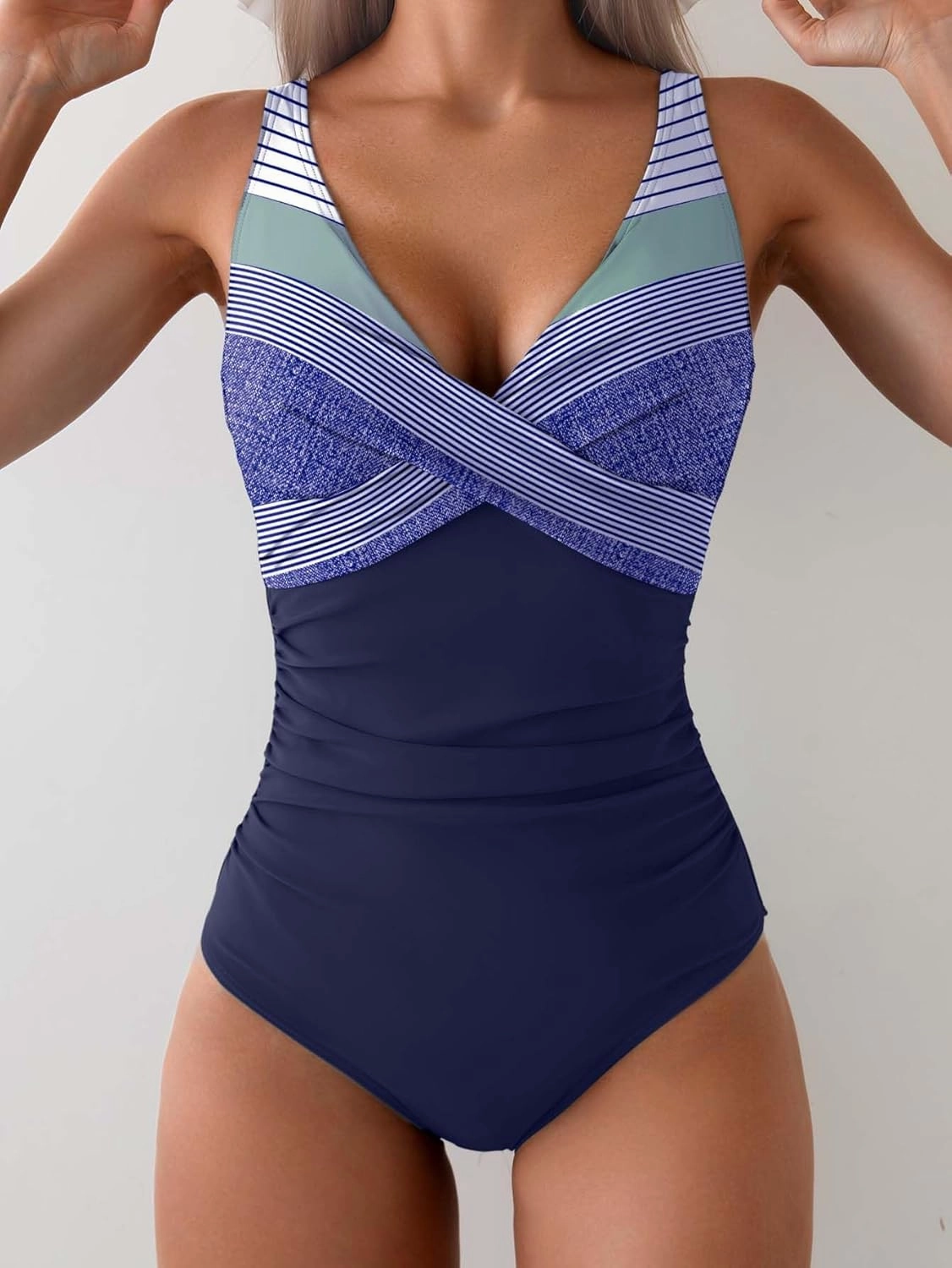 Eomenie Women's One Piece Swimsuits Tummy Control Ruched Push Up Bathing Suit Tie Back Slimming Swimwear