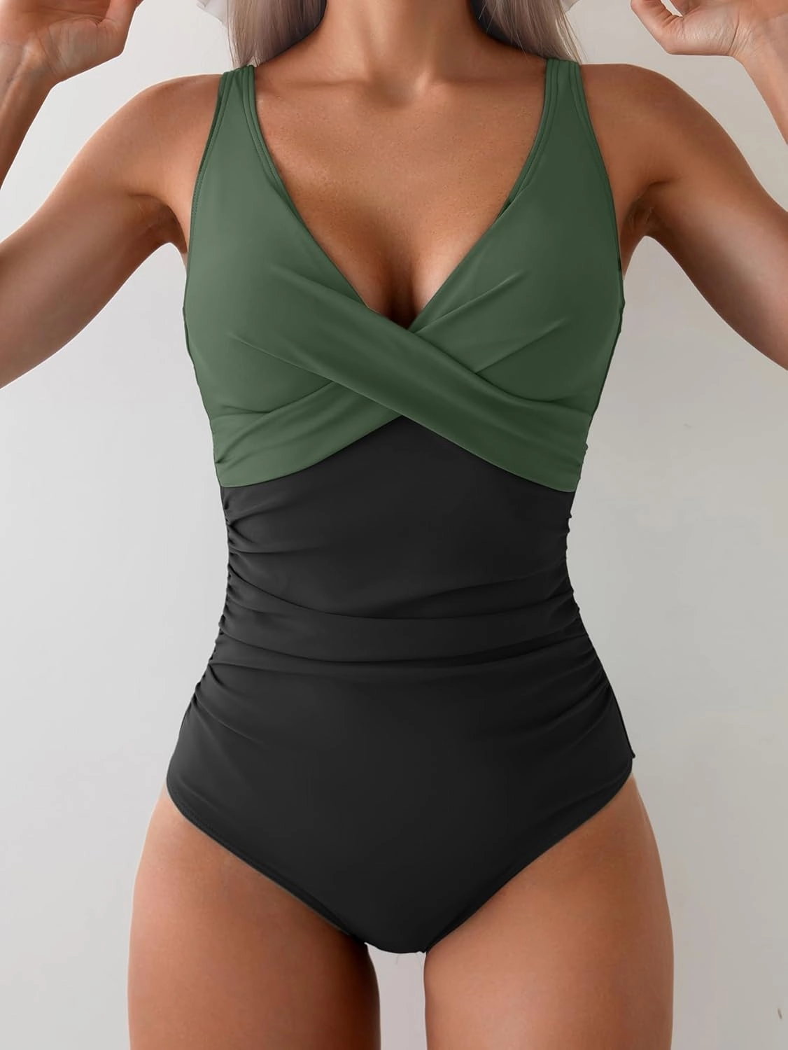 Eomenie Women's One Piece Swimsuits Tummy Control Ruched Push Up Bathing Suit Tie Back Slimming Swimwear