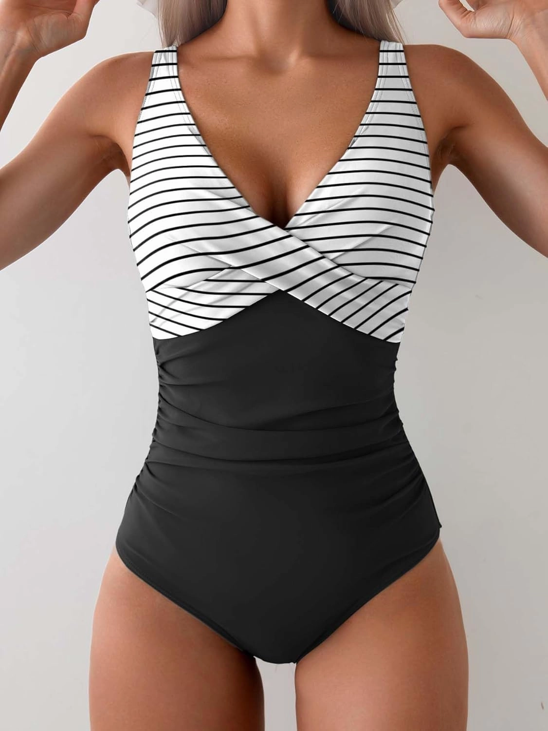 Eomenie Women's One Piece Swimsuits Tummy Control Ruched Push Up Bathing Suit Tie Back Slimming Swimwear