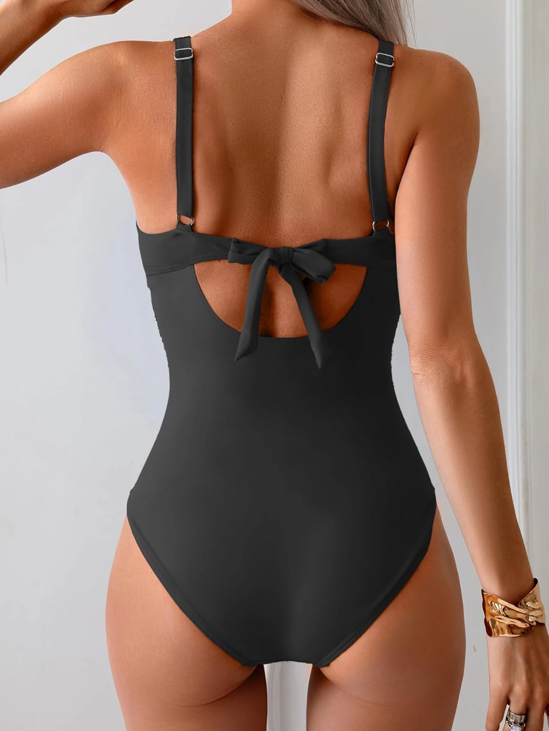 Eomenie Women's One Piece Swimsuits Tummy Control Ruched Push Up Bathing Suit Tie Back Slimming Swimwear