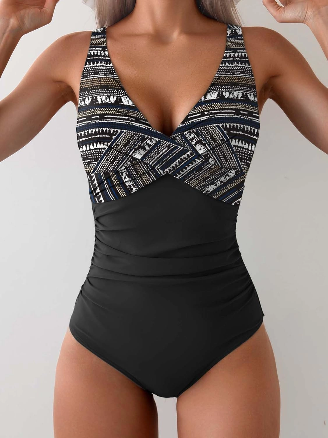 Eomenie Women's One Piece Swimsuits Tummy Control Ruched Push Up Bathing Suit Tie Back Slimming Swimwear