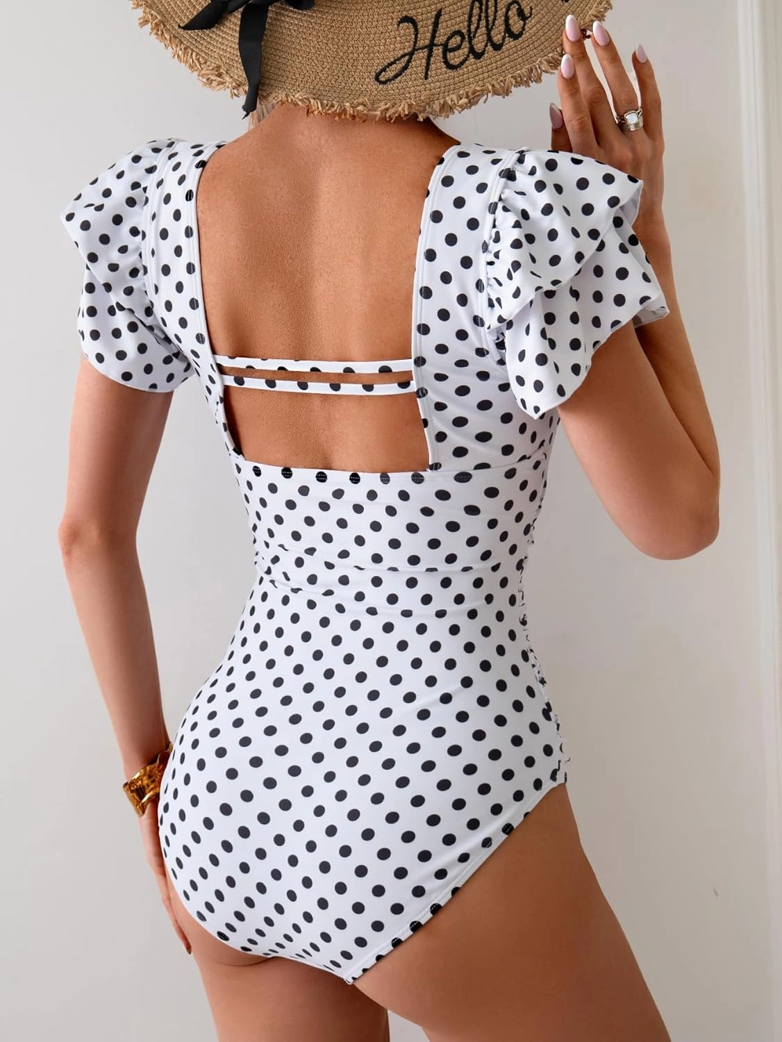Eomenie Women's Tummy Control One Piece Swimsuit Ruffle Square Neck Bathing Suit Ruched Cutout Back Slimming Swimwear