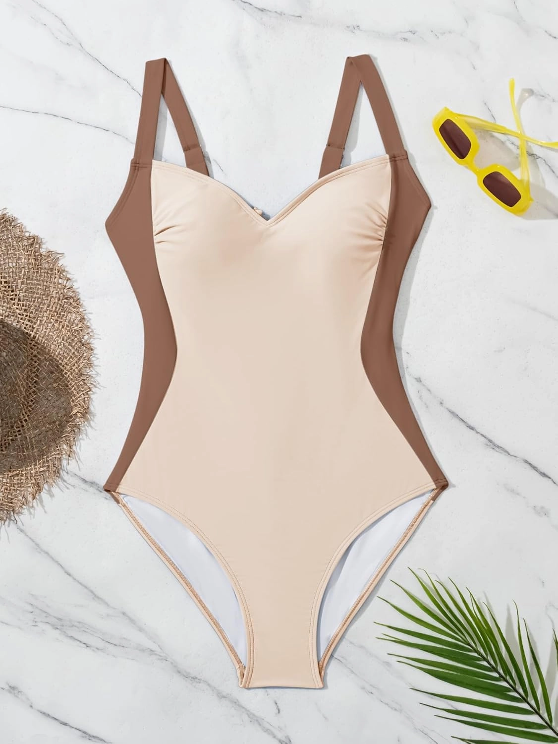 Eomenie Women's Tummy Control One Piece Swimsuit Slimming Lace Up Back Bathing Suit V Neck Swimwear