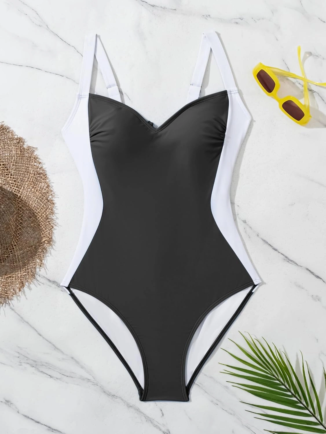 Eomenie Women's Tummy Control One Piece Swimsuit Slimming Lace Up Back Bathing Suit V Neck Swimwear