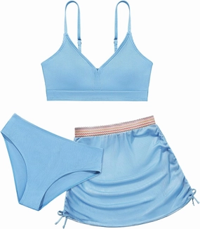 ESHOO Girls Swimsuits Kids 3 Piece Bathing Suit Teen Girls Bikini Swimwear with Drawstring Cover Up Skirt Beach Swimwear