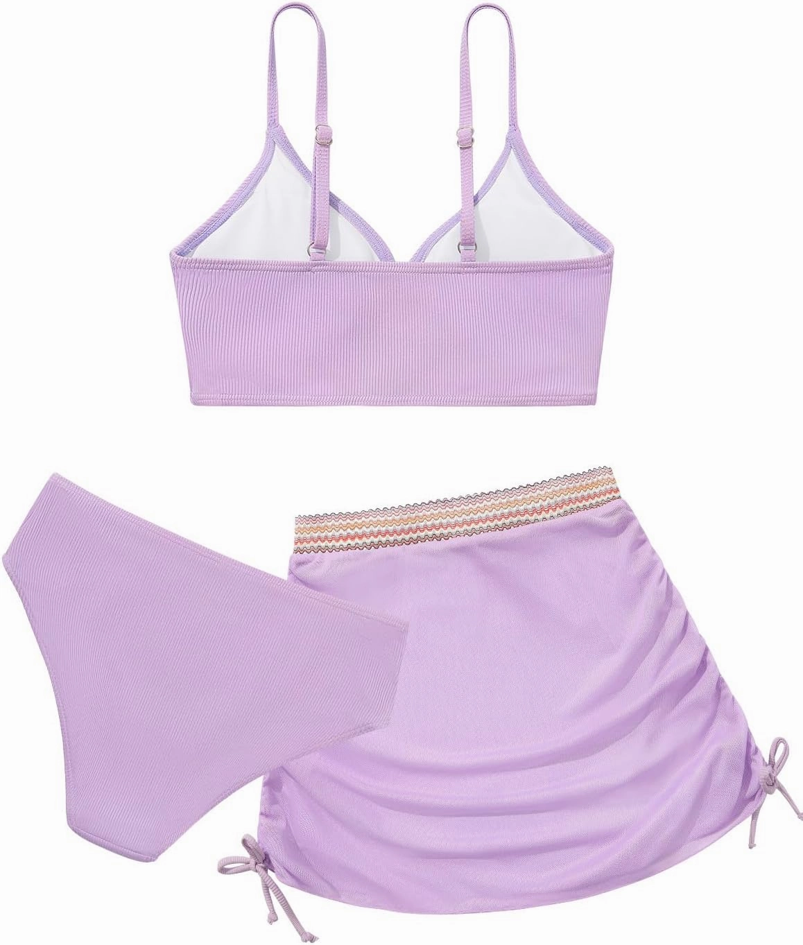 ESHOO Girls Swimsuits Kids 3 Piece Bathing Suit Teen Girls Bikini Swimwear with Drawstring Cover Up Skirt Beach Swimwear