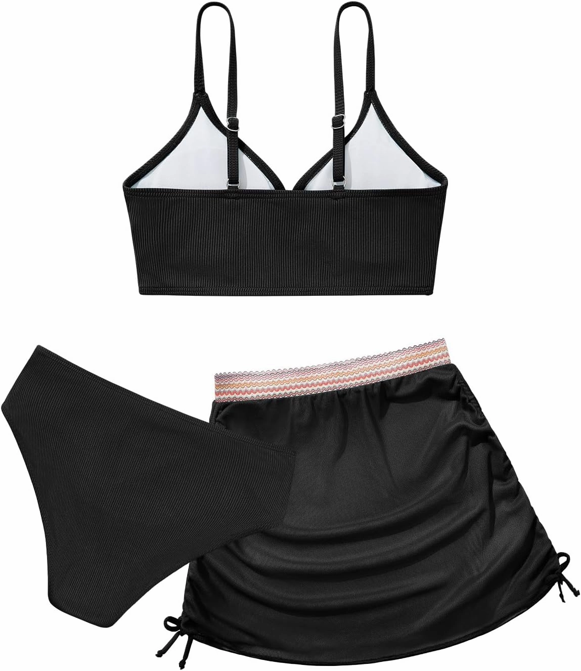 ESHOO Girls Swimsuits Kids 3 Piece Bathing Suit Teen Girls Bikini Swimwear with Drawstring Cover Up Skirt Beach Swimwear