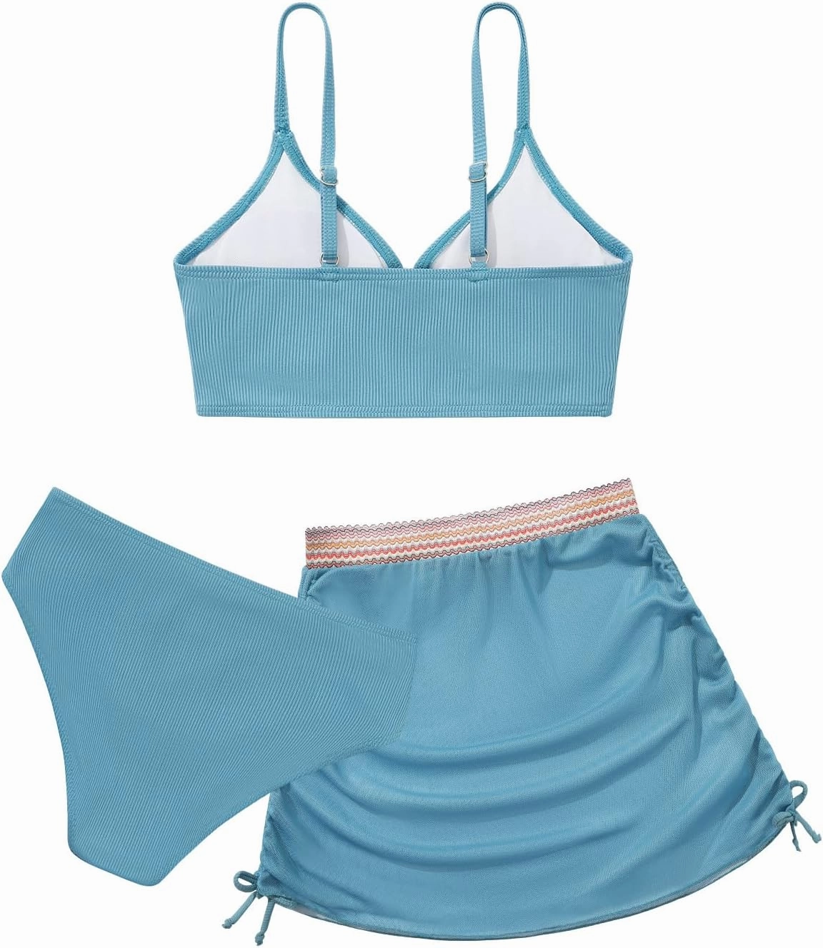 ESHOO Girls Swimsuits Kids 3 Piece Bathing Suit Teen Girls Bikini Swimwear with Drawstring Cover Up Skirt Beach Swimwear