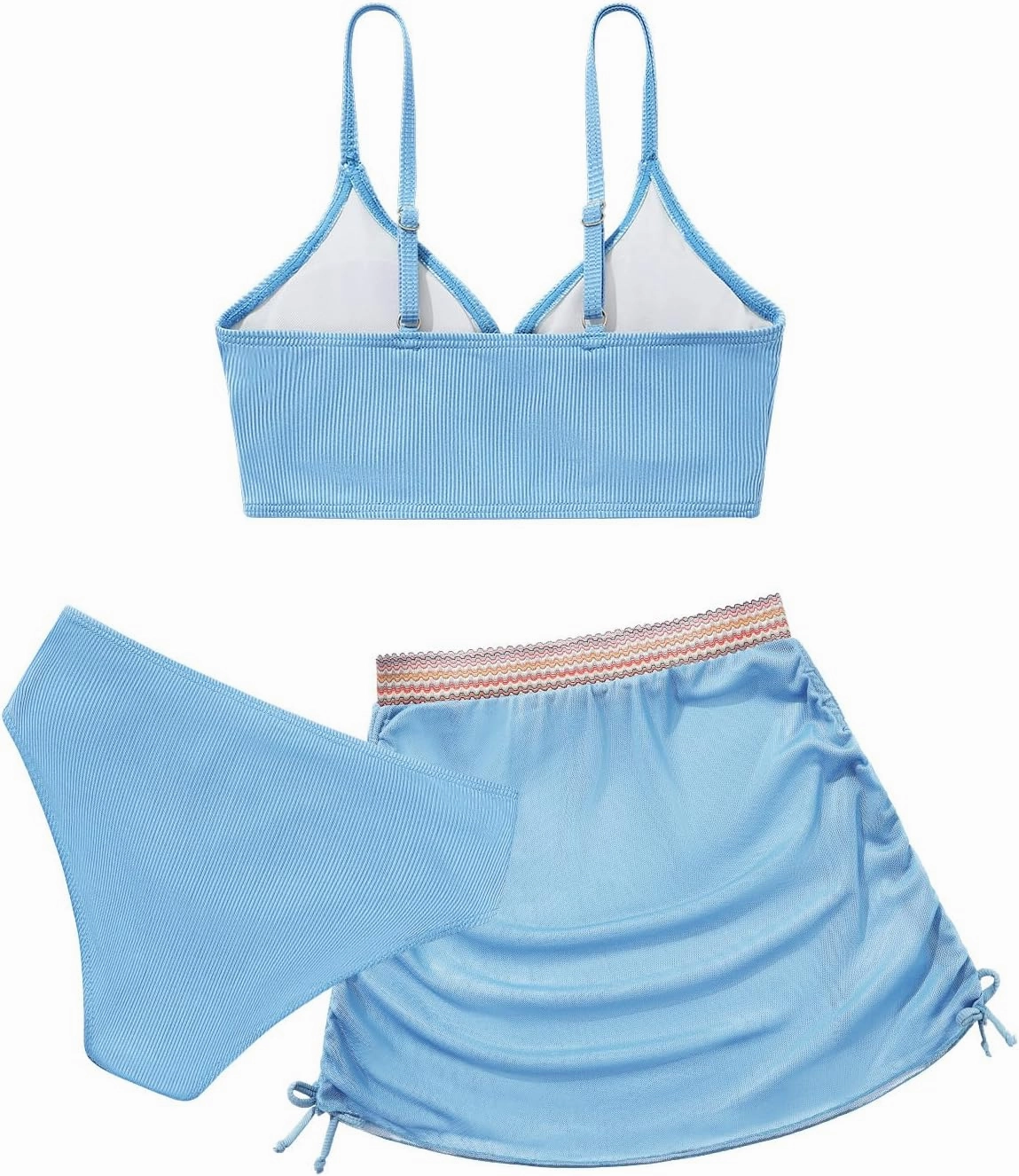 ESHOO Girls Swimsuits Kids 3 Piece Bathing Suit Teen Girls Bikini Swimwear with Drawstring Cover Up Skirt Beach Swimwear