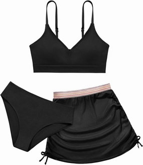 ESHOO Girls Swimsuits Kids 3 Piece Bathing Suit Teen Girls Bikini Swimwear with Drawstring Cover Up Skirt Beach Swimwear