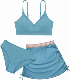 ESHOO Girls Swimsuits Kids 3 Piece Bathing Suit Teen Girls Bikini Swimwear with Drawstring Cover Up Skirt Beach Swimwear