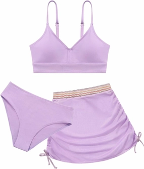 ESHOO Girls Swimsuits Kids 3 Piece Bathing Suit Teen Girls Bikini Swimwear with Drawstring Cover Up Skirt Beach Swimwear