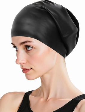 Extra Large Silicone Swim Cap for Long Hair - Waterproof Swimming Caps for Adults ; Comfort-Fit Tear-Resistant Bathing Cap to Keep Hair Dry
