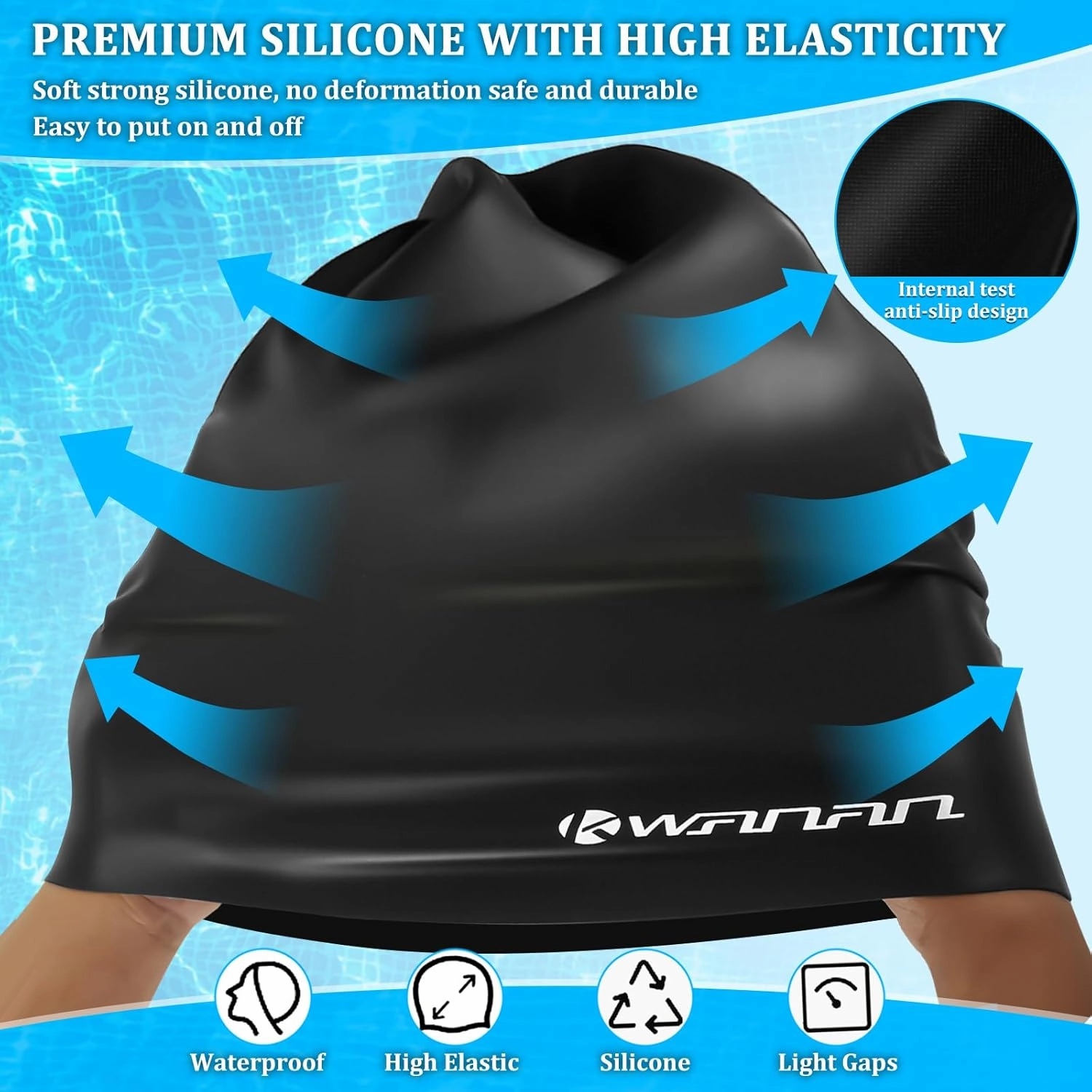 Extra Large Silicone Swim Cap for Long Hair and Protective StylesWaterproof Swimming Cap for Men and Women with Dreadlocks, Weaves, Extensions, Braids, Curls, and AfrosKeep Hair Dry
