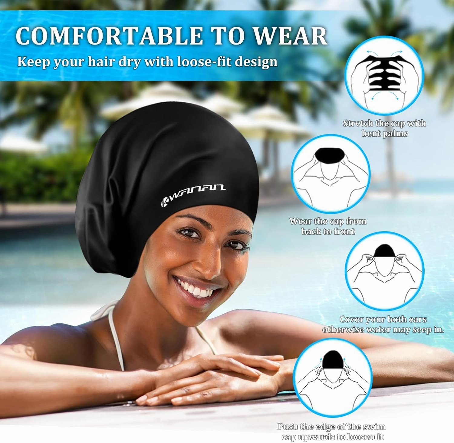Extra Large Silicone Swim Cap for Long Hair and Protective StylesWaterproof Swimming Cap for Men and Women with Dreadlocks, Weaves, Extensions, Braids, Curls, and AfrosKeep Hair Dry