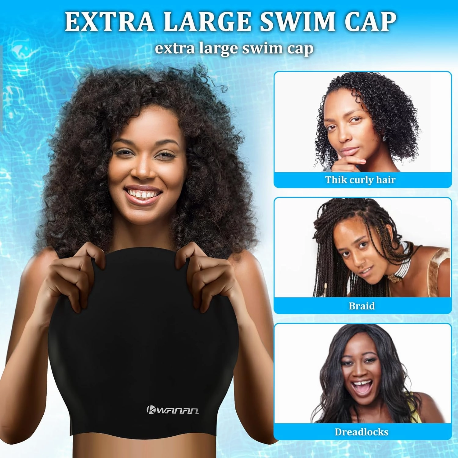Extra Large Silicone Swim Cap for Long Hair and Protective StylesWaterproof Swimming Cap for Men and Women with Dreadlocks, Weaves, Extensions, Braids, Curls, and AfrosKeep Hair Dry