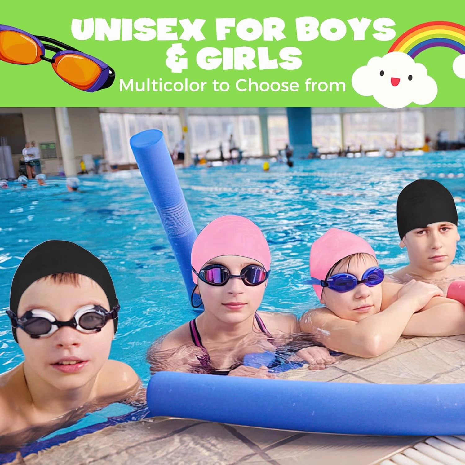 Extra Large Swim Cap for Kids - Silicone, Swim Cap for Long/Short Hair and Braids/Dreadlocks, Girls/Boys 6-14