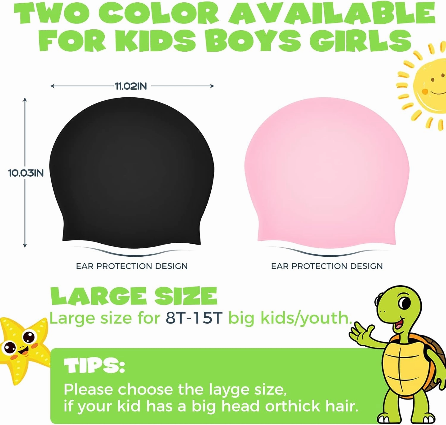 Extra Large Swim Cap for Kids - Silicone, Swim Cap for Long/Short Hair and Braids/Dreadlocks, Girls/Boys 6-14