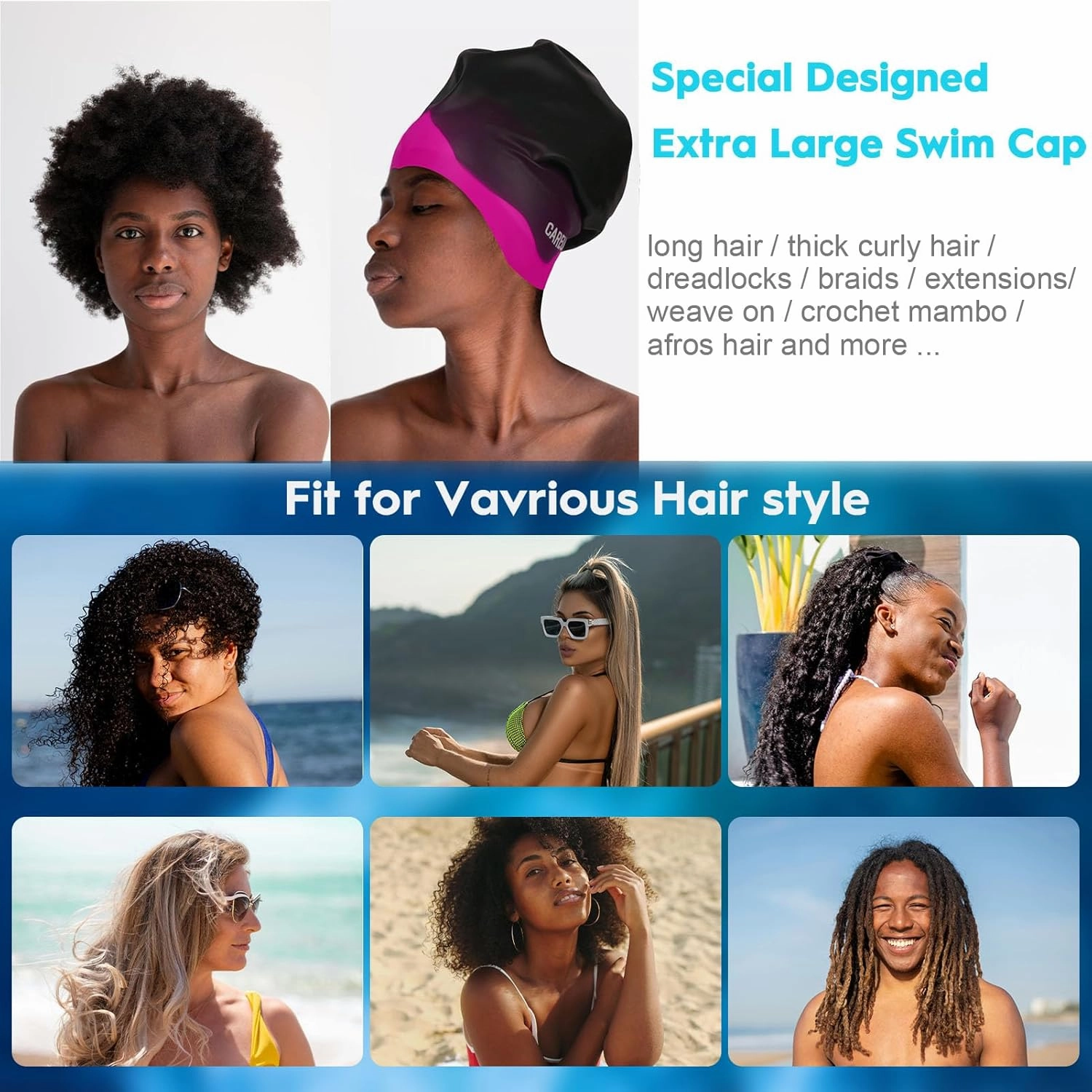 Extra Large Swim Cap for Long Hair Women Men Youth - Waterproof Silicone Swimming Cap for Braids and Dreadlocks Weaves, Hair Extensions, Curls & Afros, Swim Hats Keep Hair Dry